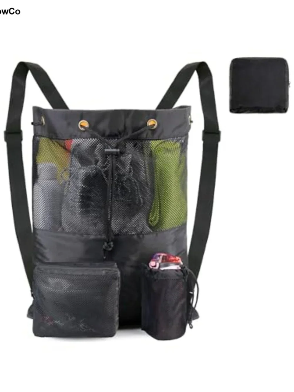 BeeGreen Mesh Drawstring Gym Bag Backpack with 3 Pockets Cinch Bag